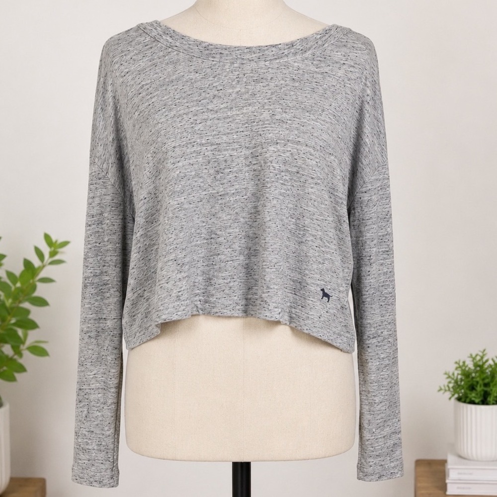 Pink Victoria's Secret Grey Space Dye Preppy Comfy Crop Top Womens Large Retro